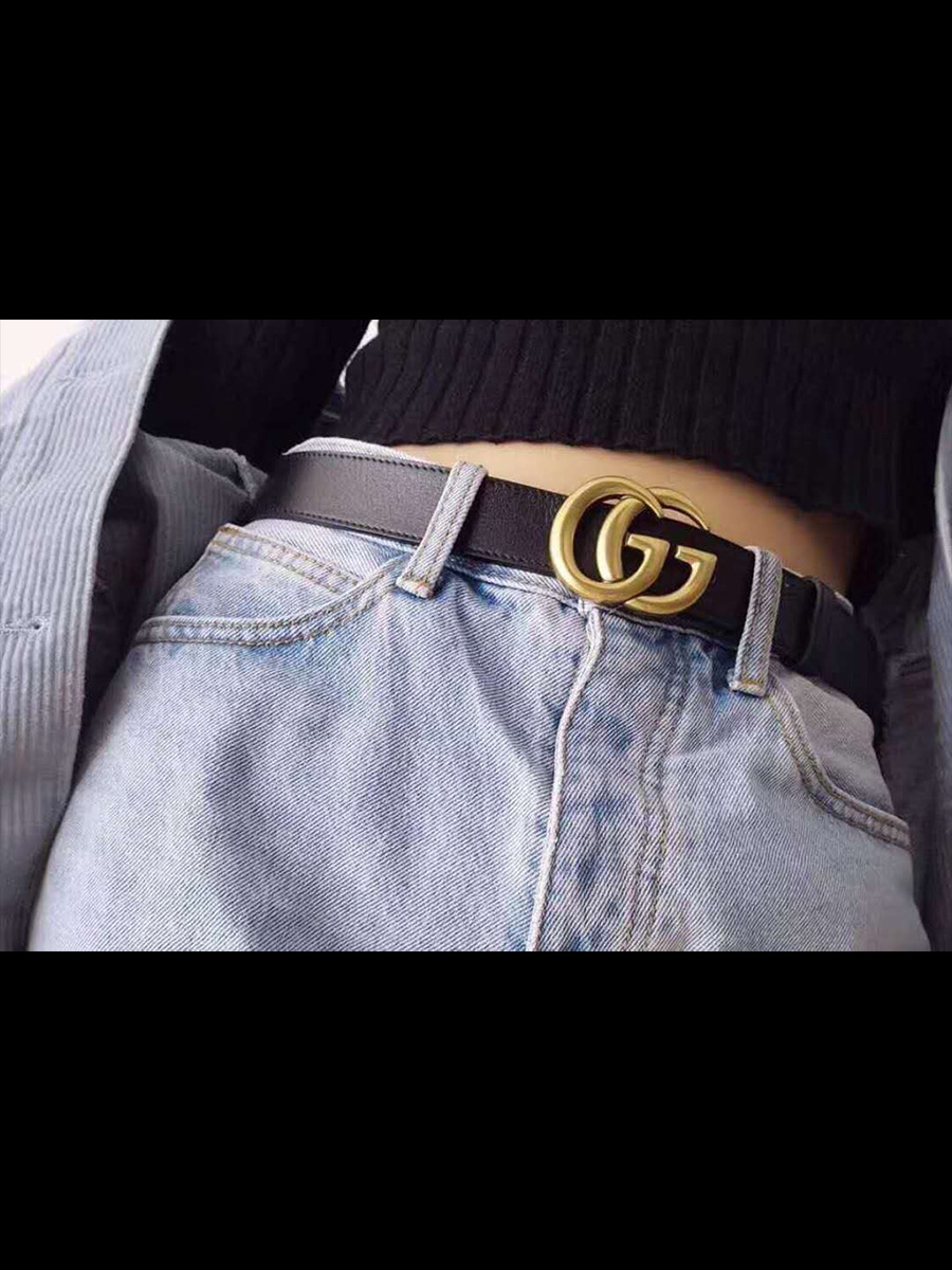 leather belt with double g buckle 3cm