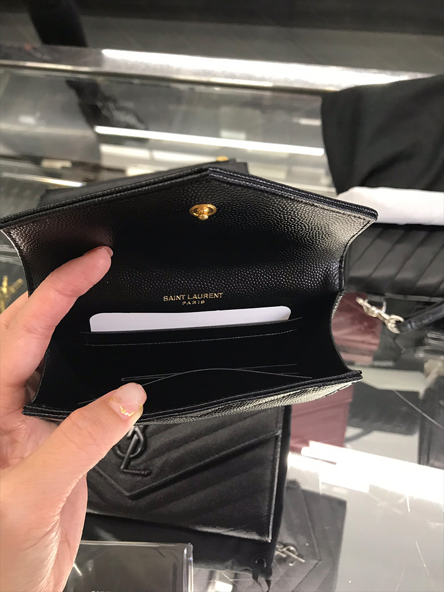 YSL Monogram Small Envelope Wallet in Grain De Poudre Embossed Leather