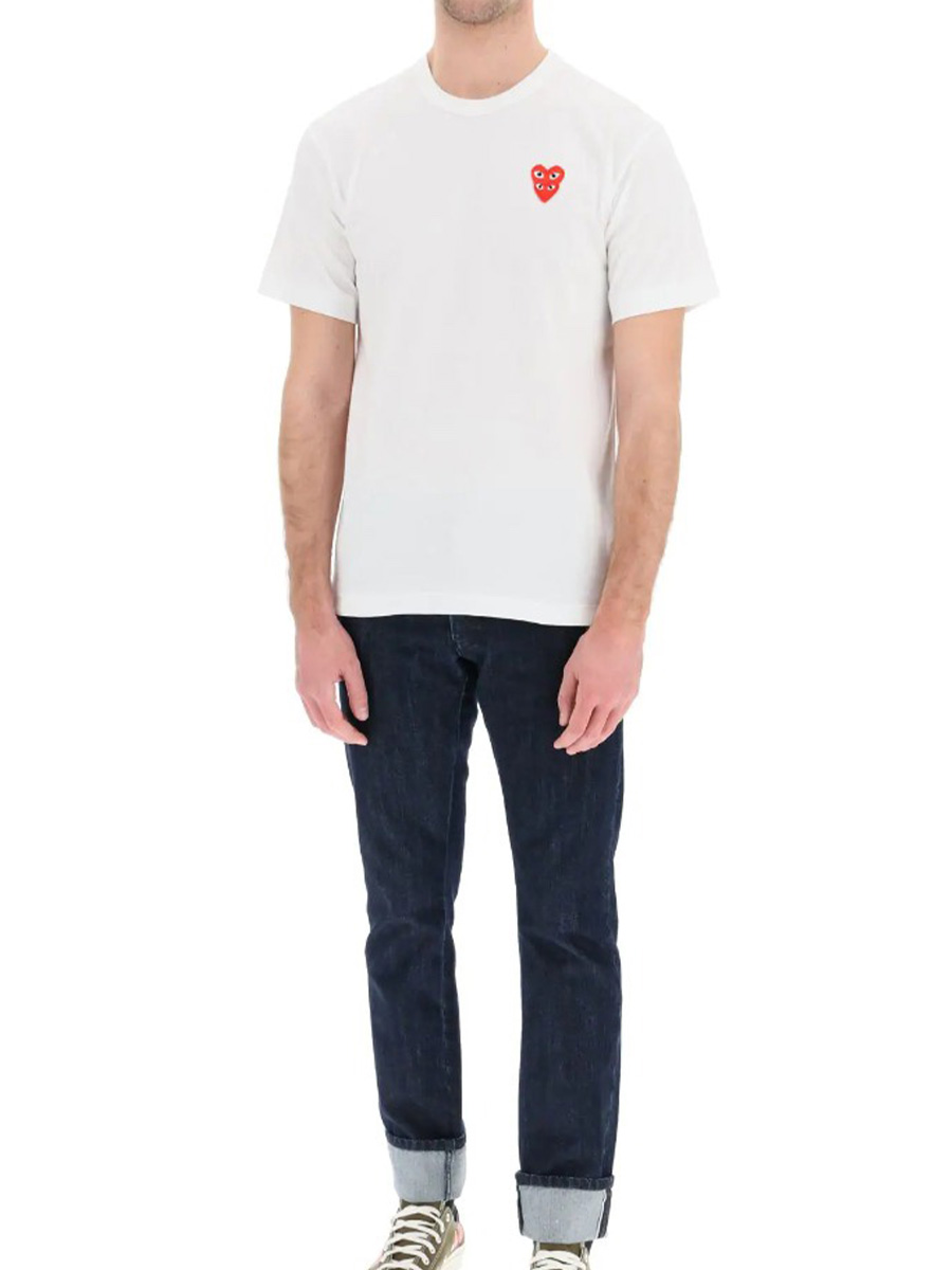 Comme Des Garcons Play White Embroidered Patch Tshirt QX
