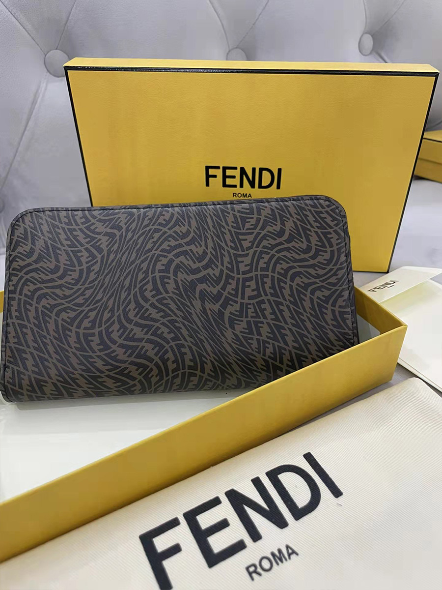 Fendi Brown Leather Zip Around Wallet | QX Glamour