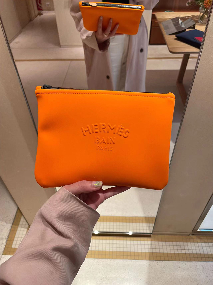 Hermes Bain Neobain Pouch / Case Orange Small New