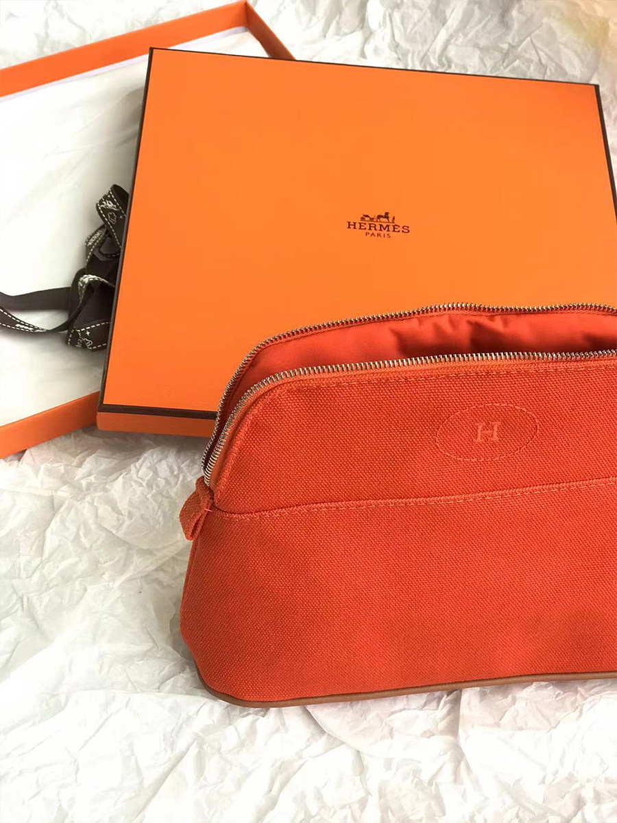 Hermes, Bags, Hermes Bolide Pouch Mm Accessory Case Pouch Cotton  Orangesilverhardware