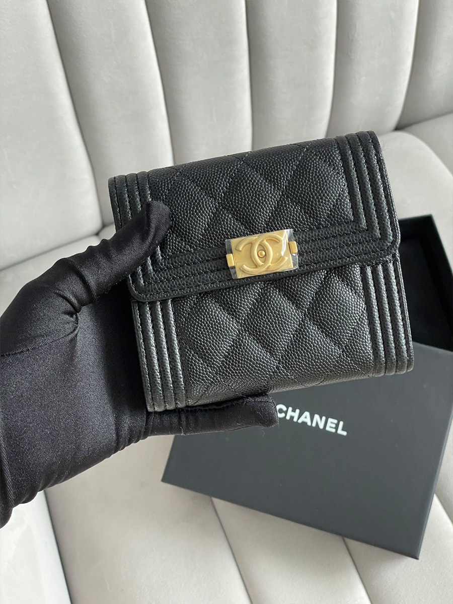Chanel CC Matelasse Trifold Compact Wallet Caviar Skin Leather Black  Tín  đồ hàng hiệu